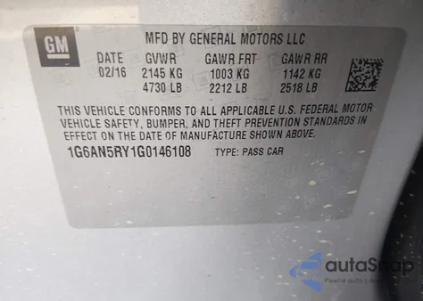 2016 Cadillac Ats-V z USA, uszkodzony, nr VIN 1G6AN5RY1G0146108